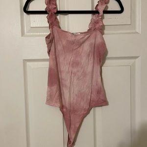 Tie dye bodysuit with ruffle straps